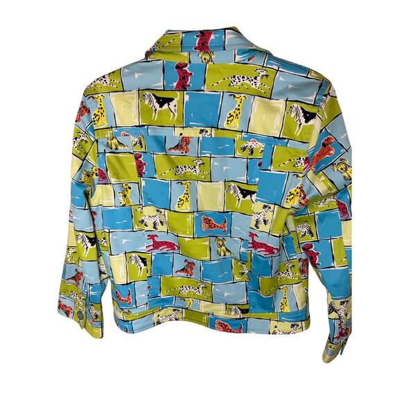 Vintage-Inspired Claude Blue Green Yorkie Dogs & Animal Print Jacket Size 10 EUC - Picture 2 of 10